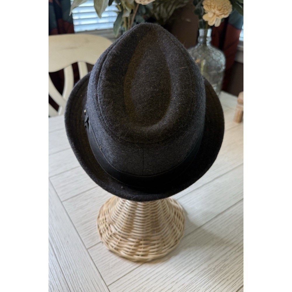 Stetson All American Men L/XL Wool Blend Charcoal Gray Fedora Hat Hatband Retro